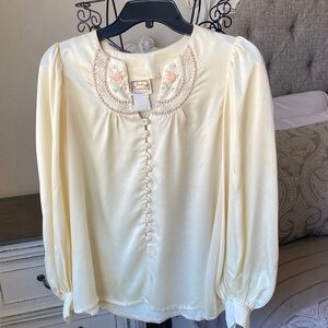 Vintage Jessica’s Gunnies Satin Blouse | Embroidered Collar | Pearl Buttons